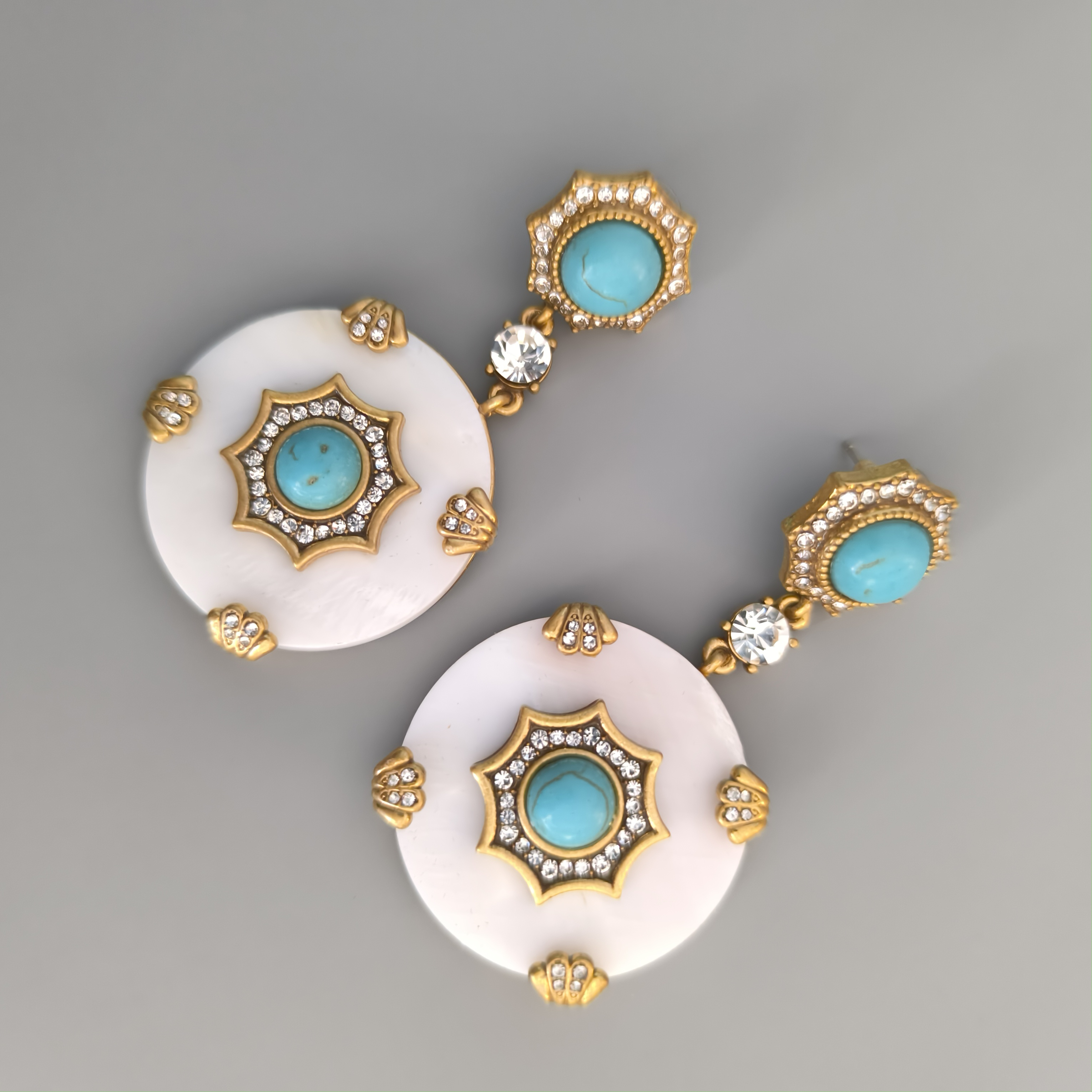retro France design artificial turquoise inlaided earrings